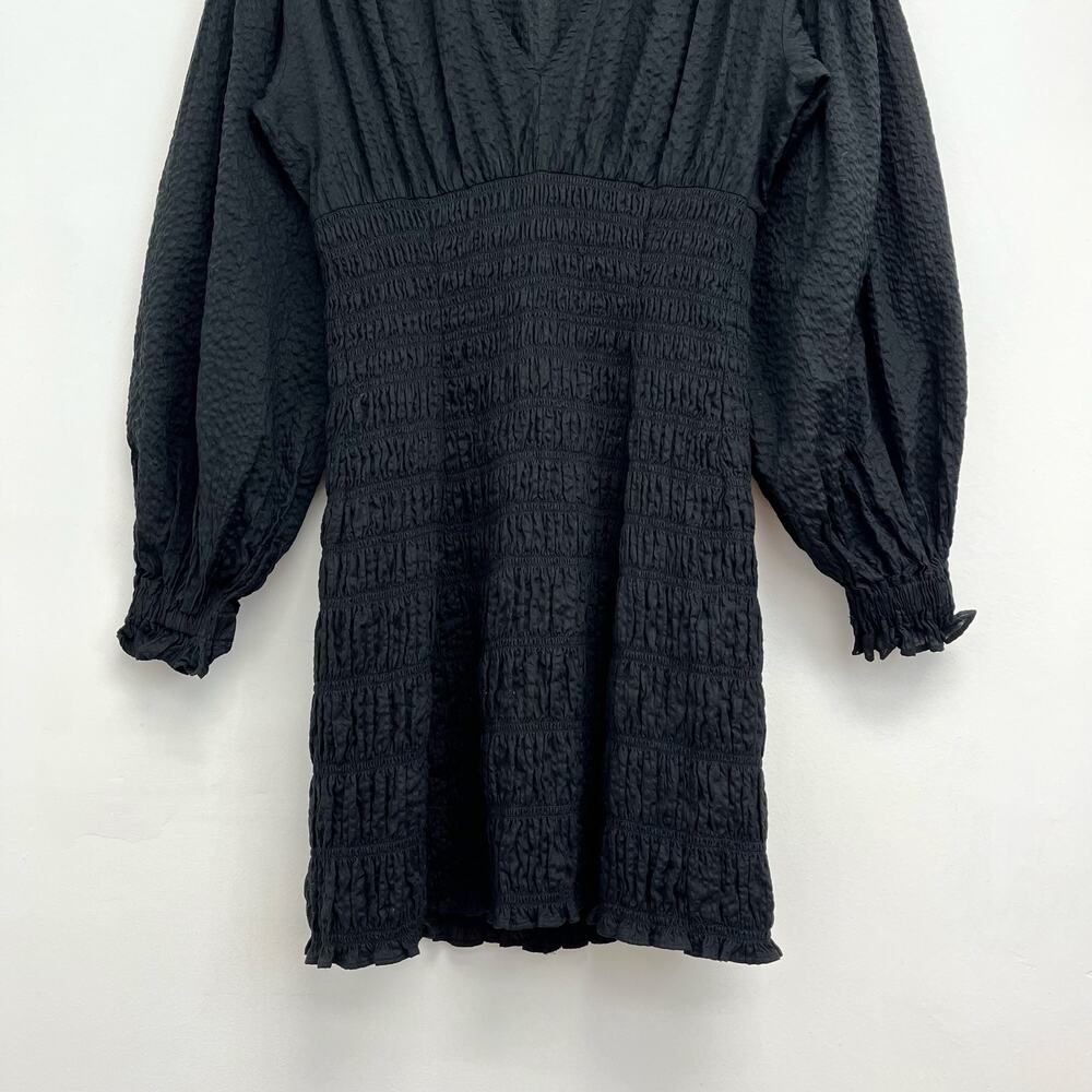 FRAME V-Neck Textured Smocked Blouson Puff Sleeves Mini Dress XS - Picture 8 of 15